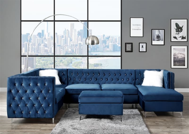 Jaszira 6 Piece Sectional in Blue Velvet Finish by Acme - 57340-SEC-6PC