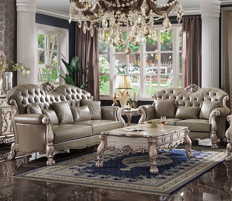 Dresden 2 Piece Sofa Set in PU & Vintage Bone White Finish by Acme - 58175-S