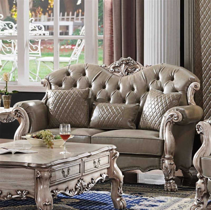 Dresden Loveseat in PU & Vintage Bone White Finish by Acme - 58176