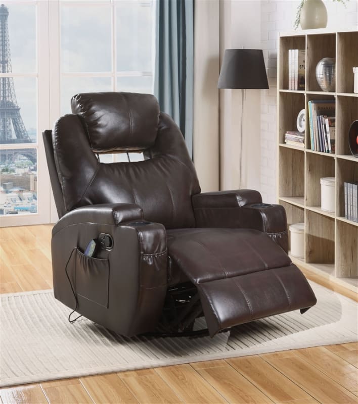 Waterlily Rocker Recliner w/Swivel in Brown PU Finish by Acme - 59278