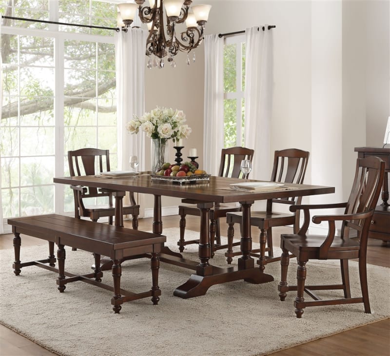 Tanner 7 Piece Dining Room Set with Wood Back Chairs in Cherry Finish ...