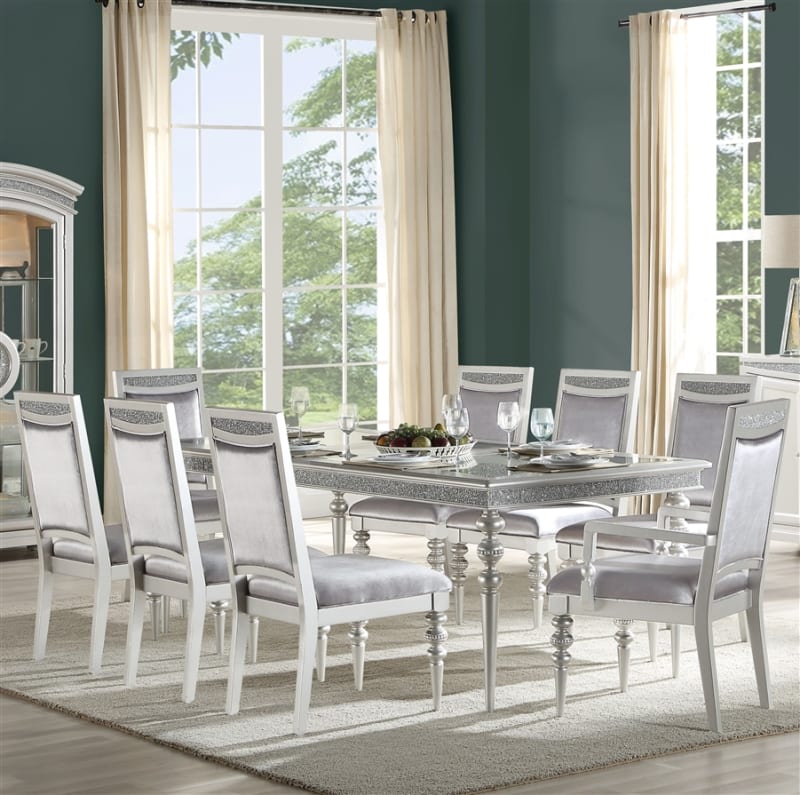 Maverick 7 Piece Dining Room Set in Fabric & Platinum Finish by Acme - 61800