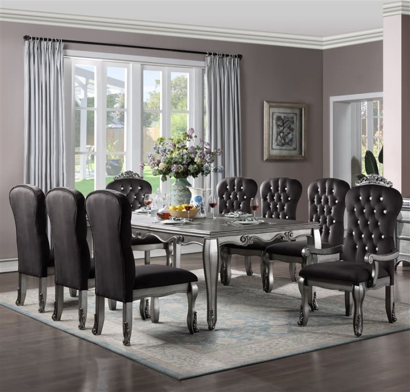 Leonora 7 Piece Dining Room Set in Vintage Platinum Finish by Acme - 63140