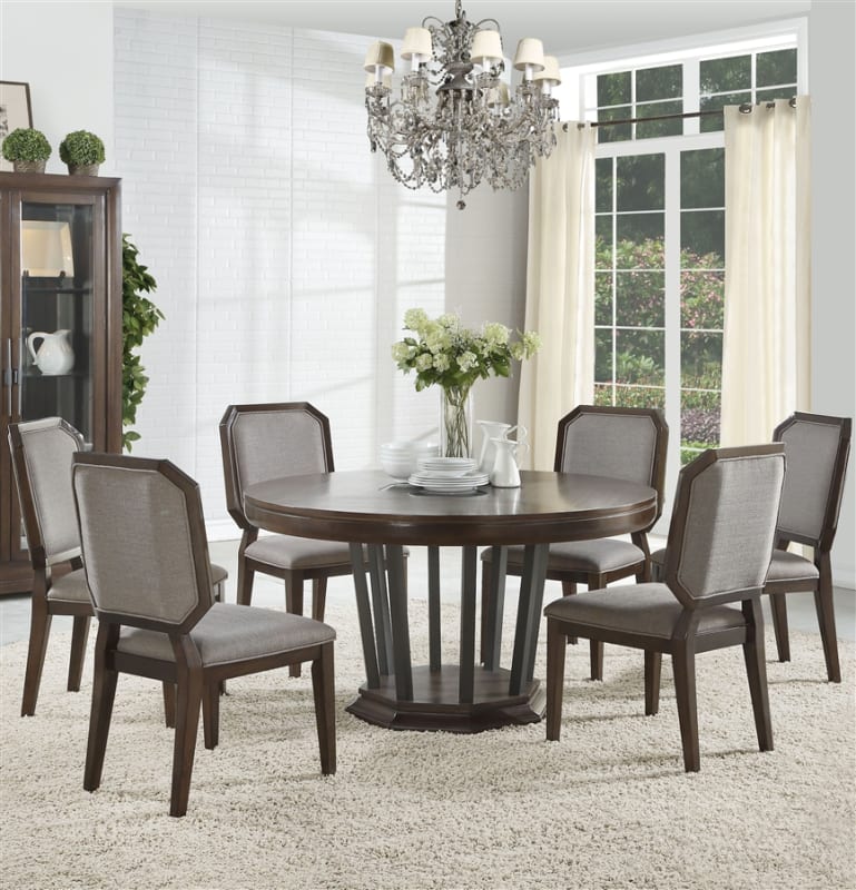 Selma 5 Piece Round Table Dining Room Set in Tobacco Finish by Acme - 64085