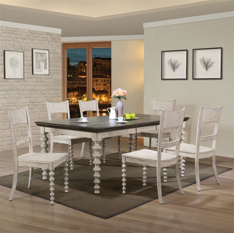 Coyana 7 Piece Dining Room Set in Antique White & Gray Finish by Acme - 66110