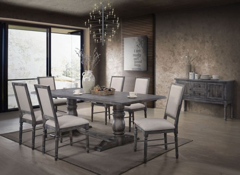 Leventis 7 Piece Dining Room Set in Weathered Gray Finish by Acme - 66180