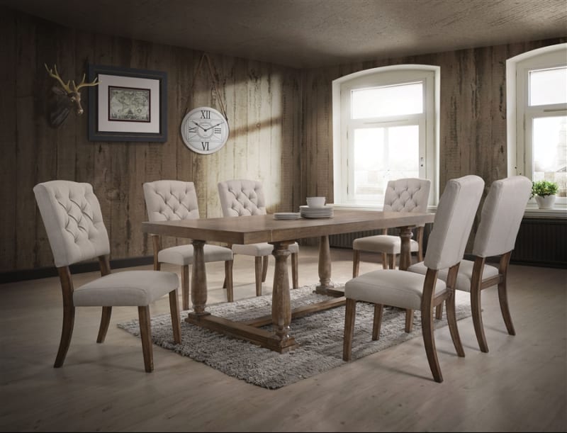 Bernard 7 Piece Dining Room Set in Weathered Oak Finish by Acme - 66185