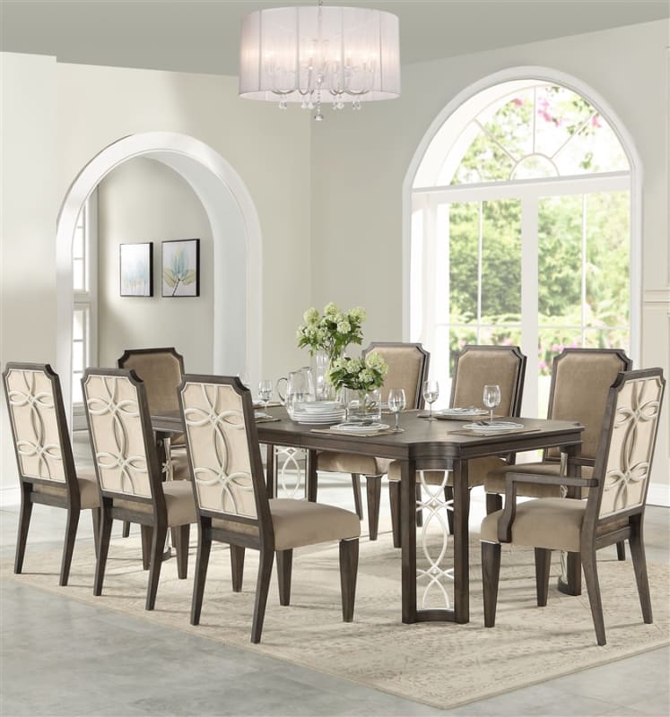 Peregrine 7 Piece Dining Room Set in Fabric & Walnut Finish by Acme - 67990