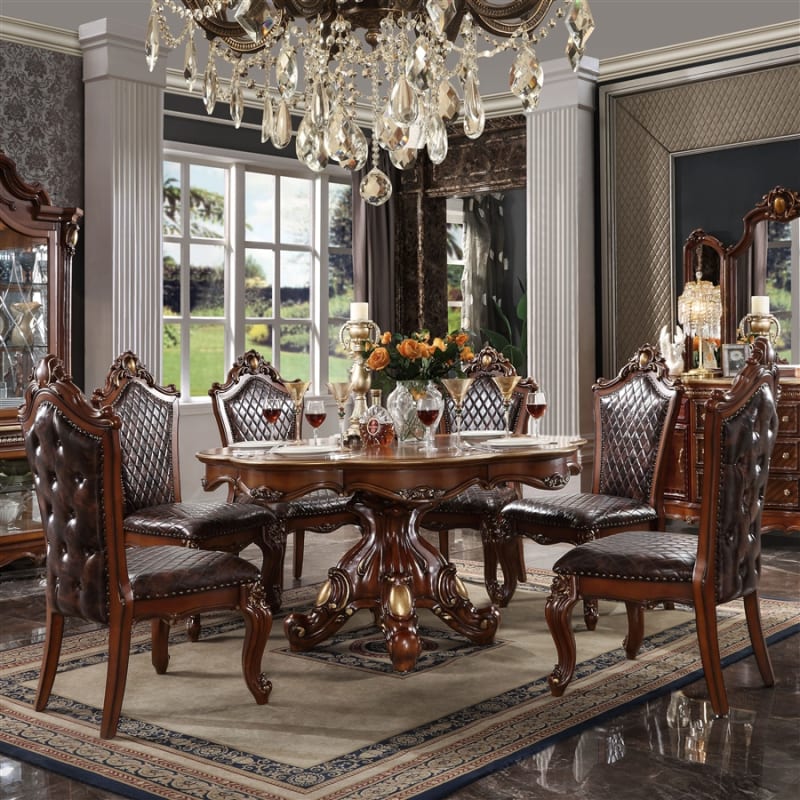 Picardy 5 Piece Round Table Dining Room Set in PU & Cherry Oak Finish by Acme - 68225