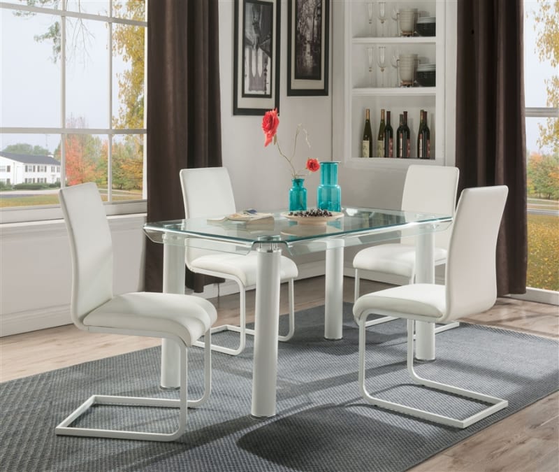 Gordie 5 Piece Dining Room Set in White Finish by Acme - 70260-70262
