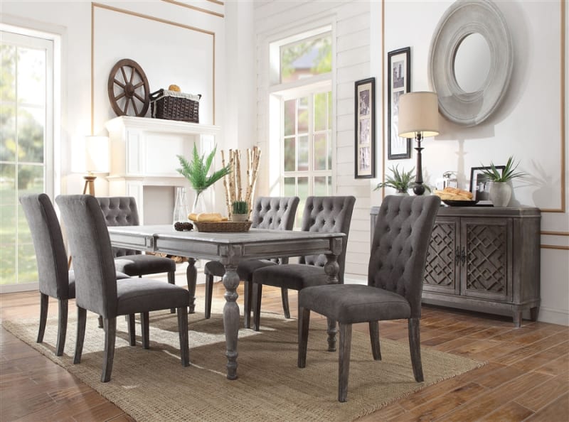 Godeleine 7 Piece Dining Room Set in Weathered Gray Oak Finish by Acme - 70415