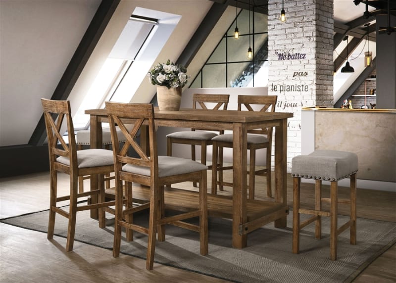 Martha II 7 Piece Counter Height Dining Set in Weathered Oak Finish by Acme - 70830