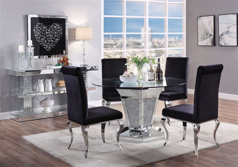 Noralie 5 Piece Round Table Dining Room Set in Faux Diamonds & Clear Glass Finish by Acme - 71285-62072
