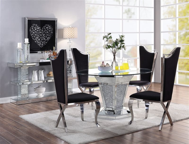 Noralie 5 Piece Round Table Dining Room Set in Faux Diamonds & Clear Glass Finish by Acme - 71285-62079