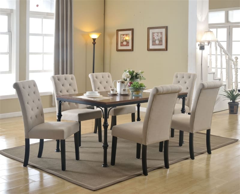 Vriel 7 Piece Dining Room Set in Dark Oak & Black Finish by Acme - 71580