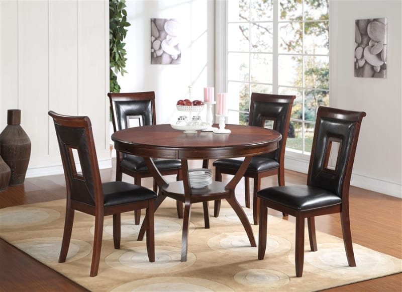 Oswell 5 Piece Round Table Dining Room Set in Cherry Finish by Acme - 71597