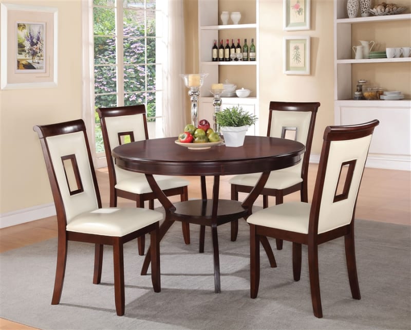 Oswell 5 Piece Round Table Dining Room Set in Cherry Finish by Acme - 71604