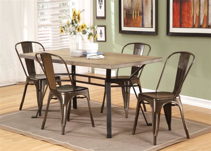 Dervon 5 Piece Dining Room Set in Light Oak & Gray Finish by Acme - 71650-96255