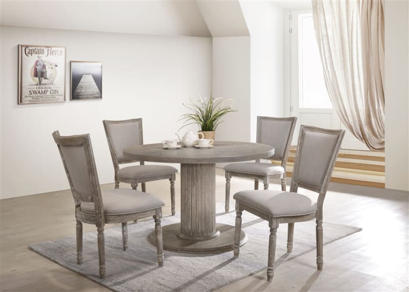 Gabrian 5 Piece Round Table Dining Room Set in Reclaimed Gray Finish by Acme - 71725