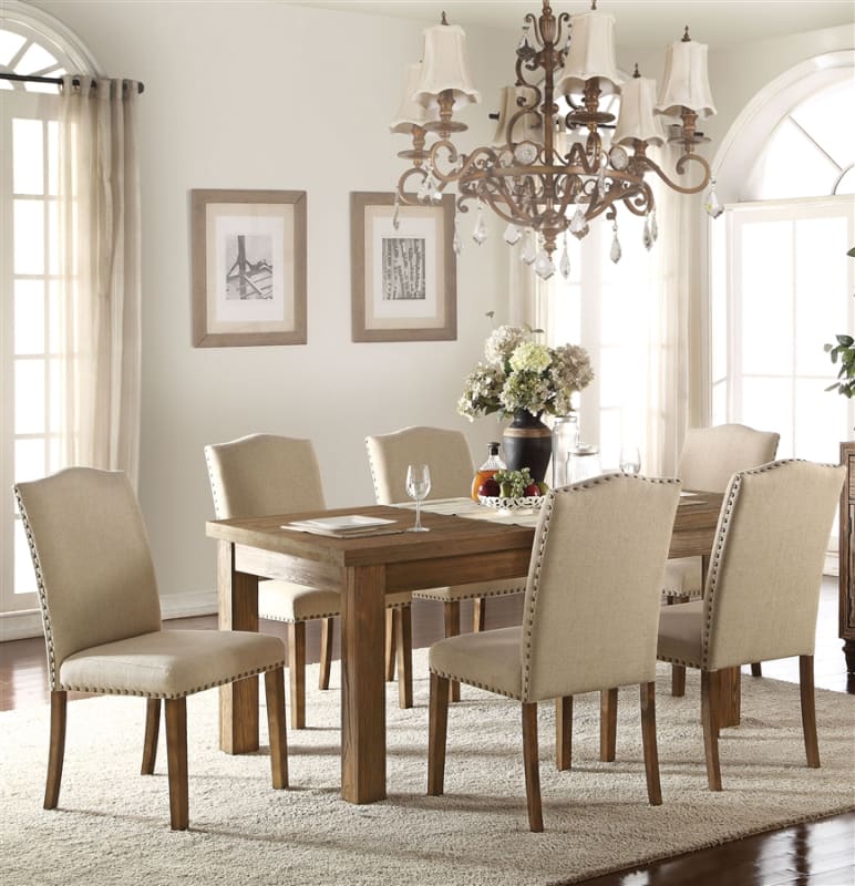 Parker 7 Piece Dining Room Set with Wood Top in Salvage Oak Finish by Acme - 71738