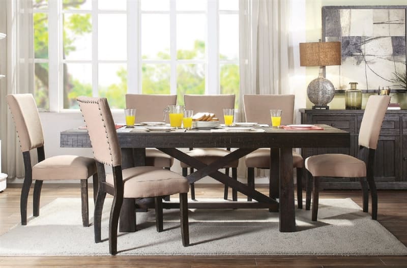 Eliana 7 Piece Dining Room Set in Salvage Dark Oak Finish by Acme - 71815