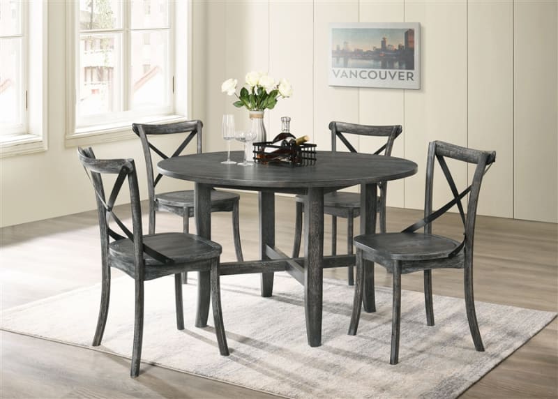 Kendric 5 Piece Round Table Dining Room Set in Rustic Gray Finish by Acme - 71895