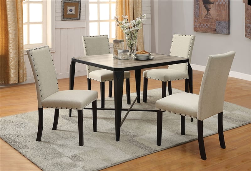 Oldlake 5 Piece Dining Room Set in Antique Light Oak & Black Finish by Acme - 71920
