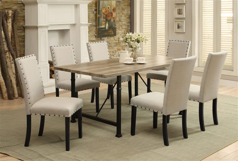 Oldlake 7 Piece Dining Room Set in Antique Light Oak & Black Finish by Acme - 71925