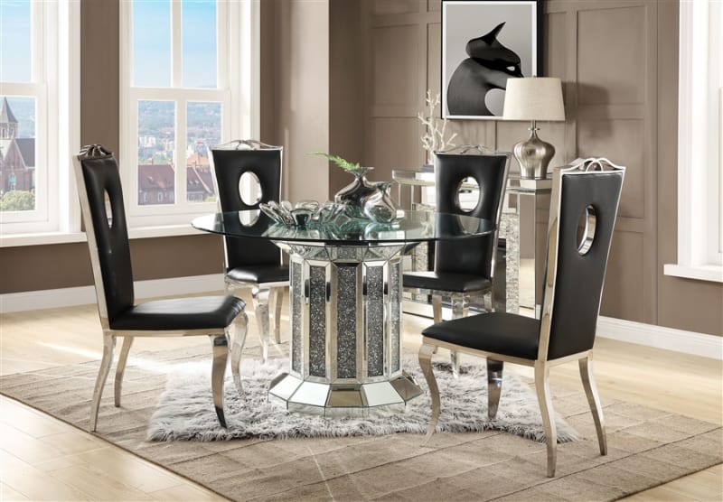 Mirrored Dining Table With Chairs Modern Silver Mirrored Dining