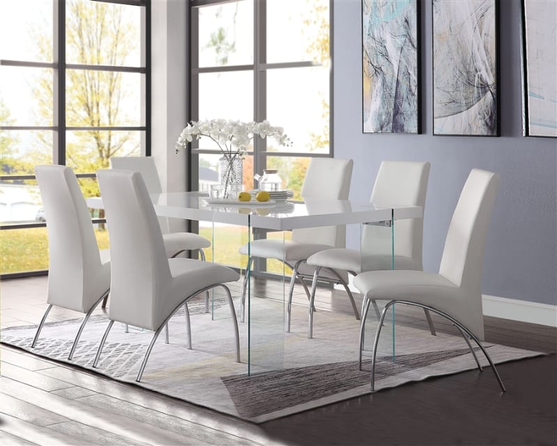 Noland 7 Piece Dining Room Set in White High Gloss Finish by Acme - 72185-71107