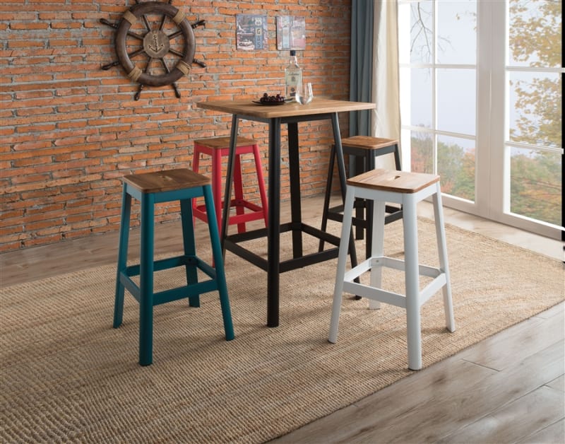 5 Piece Jacotte Bar Table Set with Frosted Teal Bar Stool by Acme - 72330-72333