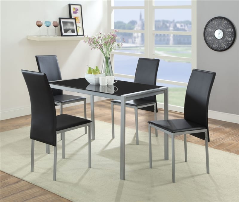 Vallo 5 Piece Dining Room Set in Silver Finish by Acme - 72335