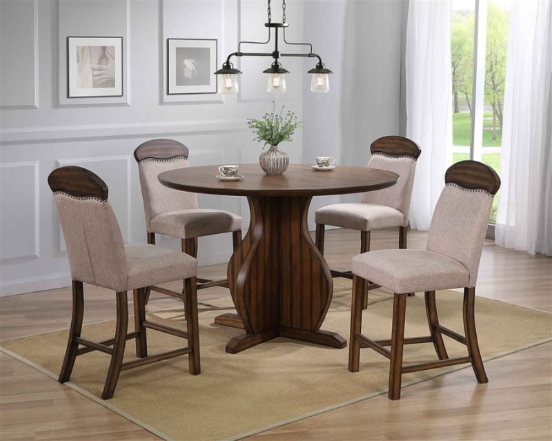 Maurice 5 Piece Counter Height Dining Set in Linen & Oak Finish by Acme - 72460