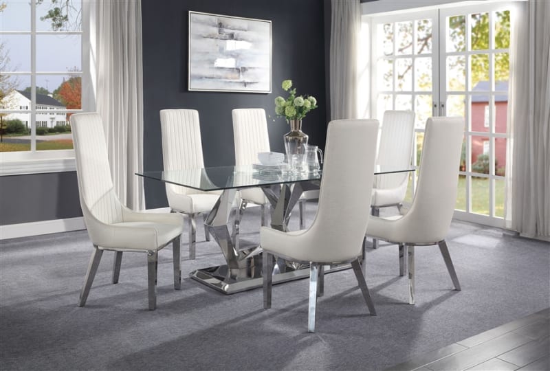 Gianna 7 Piece Dining Room Set with White PU Chairs by Acme - 72470-72473