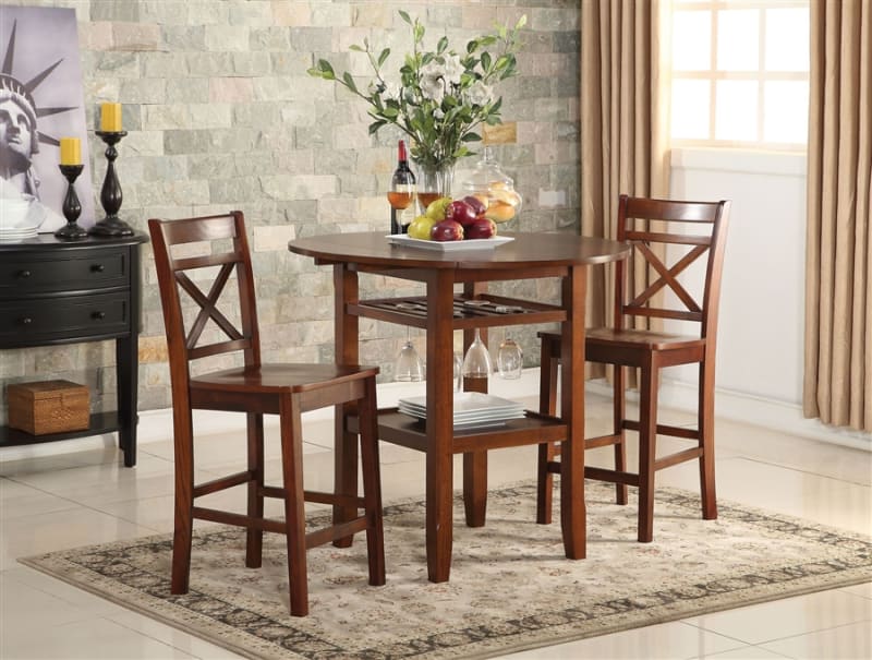 Tartys 3 Piece Round Table Counter Height Dining Set in Cherry Finish by Acme - 72535