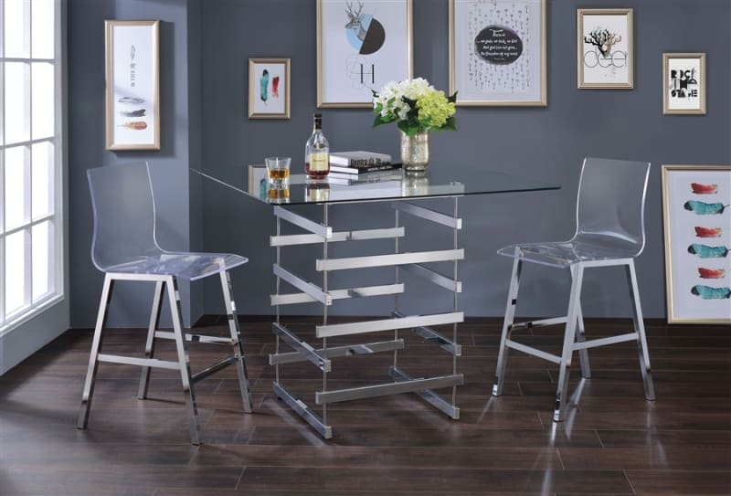 Nadie 3 Piece Counter Height Dining Set in Chrome Finish by Acme - 72590