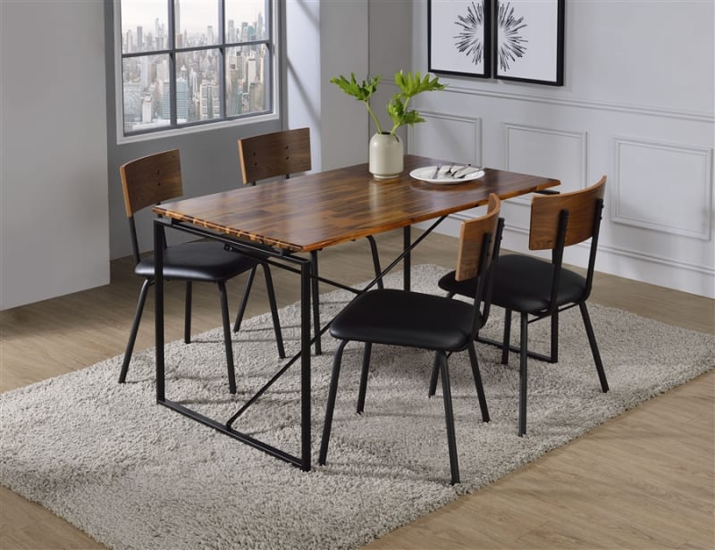 Jurgen 5 Piece Dining Room Set in PU, Oak & Black Finish by Acme - 72910