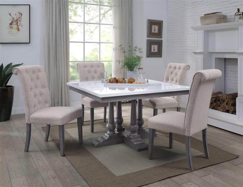Yabeina 5 Piece Square Table Dining Set in Beige Linen & Gray Oak Finish by Acme - 73270