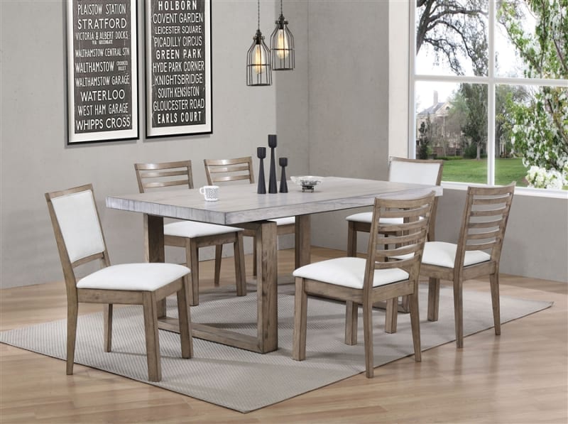 Paulina Piece Dining Room Set in Light Gray Rustic Oak Finish