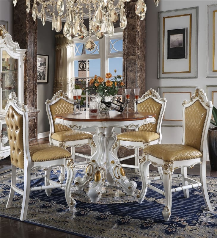 Picardy 5 Piece Counter Height Dining Set in Antique Pearl & Cherry Oak Finish by Acme - 78210