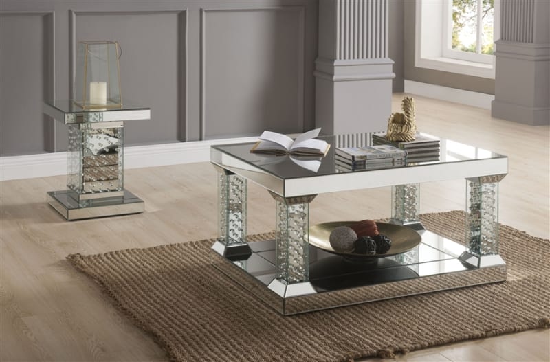 Nysa 3 Piece Occasional Table Set in Mirrored & Faux Crystals Finish by Acme - 80285-S