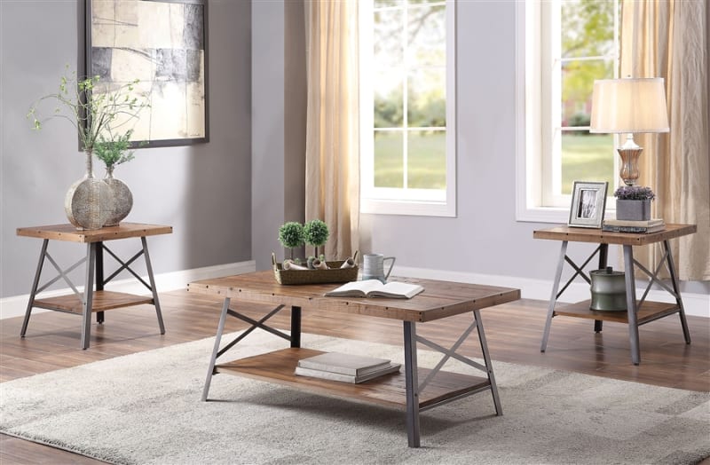 Ikram 3 Piece Occasional Table Set in Weathered Oak & Sandy Black Finish by Acme - 81175-S