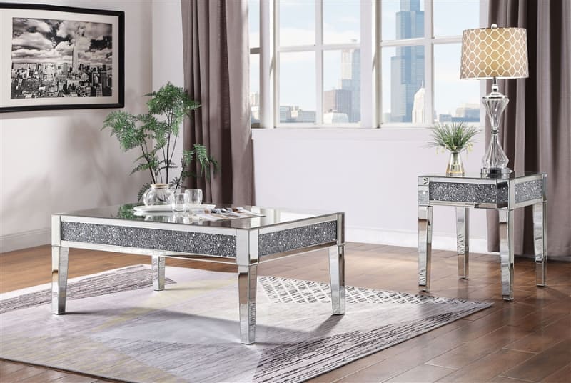 Noralie 3 Piece Occasional Table Set in Mirrored & Faux Diamonds Finish by Acme - 81415-S