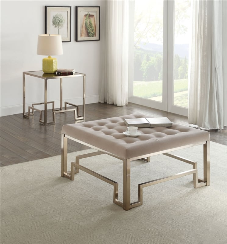 Damien 3 Piece Occasional Table Set in Fabric & Champagne Finish by Acme - 81625-S