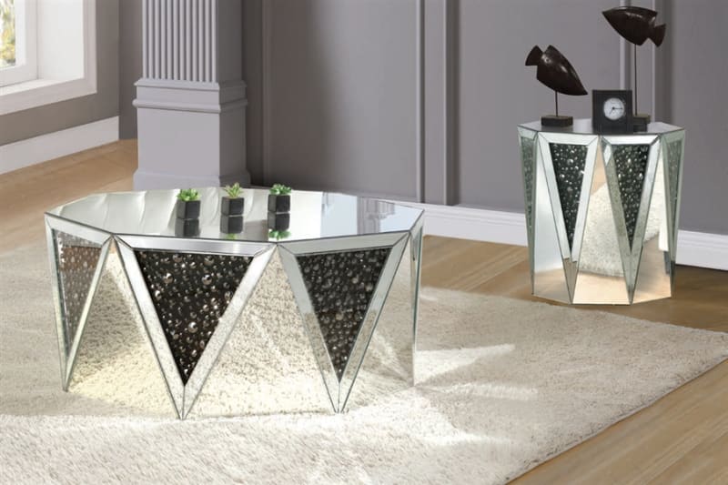 Noor 3 Piece Occasional Table Set in Mirrored & Faux Gem Stones Finish by Acme - 82775-S