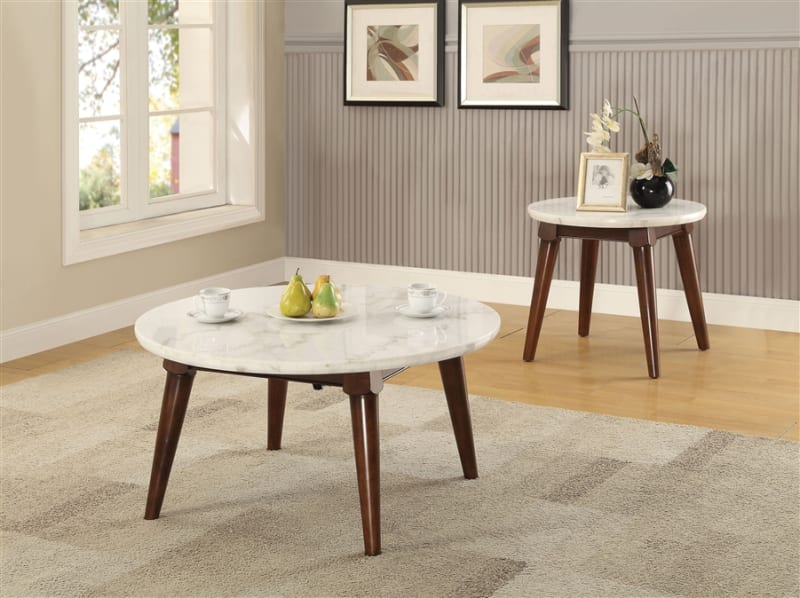 Gasha 3 Piece Occasional Table Set in White Marble & Walnut Finish by Acme - 82890-S