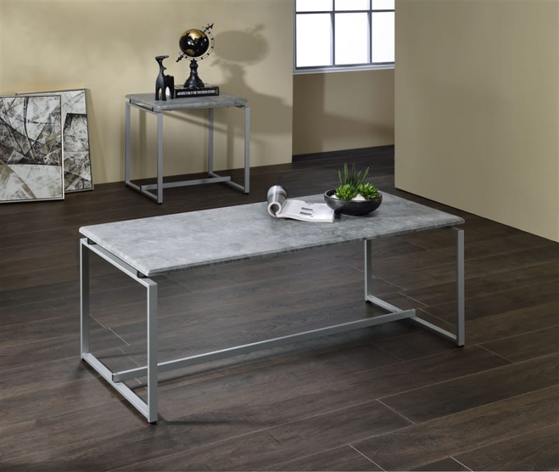 Jurgen 3 Piece Occasional Table Set in Faux Concrete & Silver Finish by Acme - 83235-S
