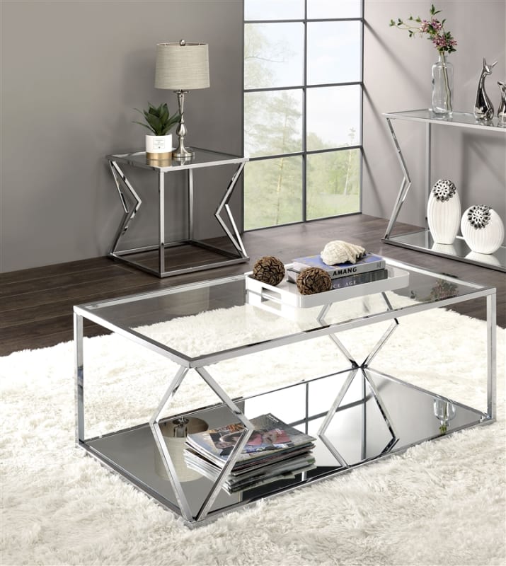 Virtue 3 Piece Occasional Table Set in Clear Glass & Chrome Finish by Acme - 83480-S