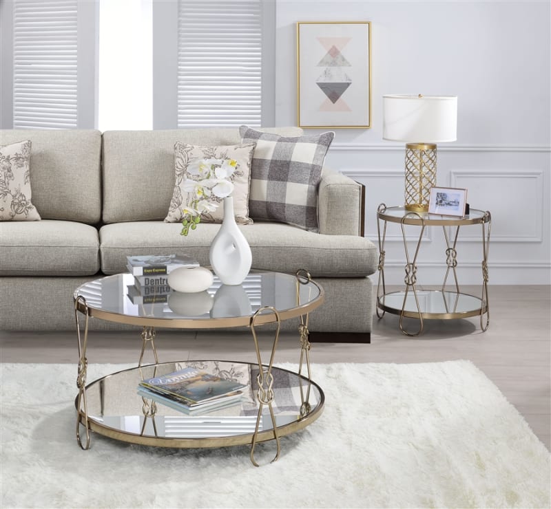 Zekera 3 Piece Occasional Table Set in Champagne & Mirrored Finish by Acme - 83940-S