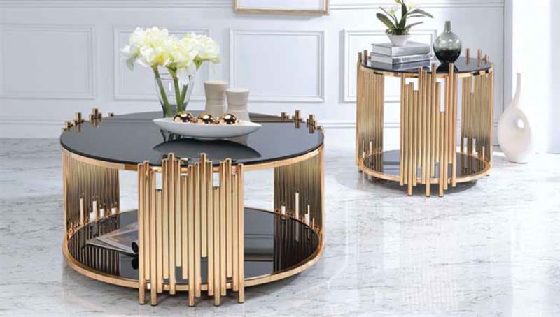 Tanquin 3 Piece Occasional Table Set in Black Glass & Gold Finish by Acme - 84490-S